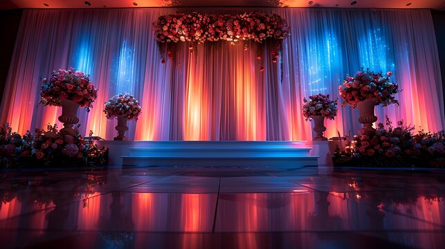 Wedding stage glowing in pink and blue high resolution picture