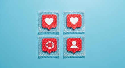 Social Media Icons in Bubble Wrap Against Blue Background Show Protection And Security