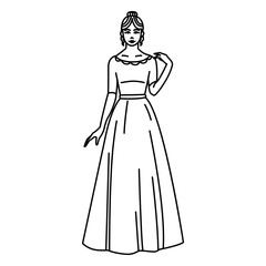 Standing girl in long dress stroke