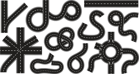 Vector Illustration of Curvy Roads Intersections and Roundabouts Graphic Design