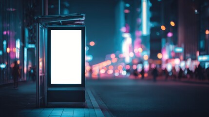 Naklejka premium Blank Advertisement Billboard Mockup at Nighttime City Street, Ideal for Marketing Campaigns and Urban Promotions