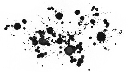 Black ink splatter and paint drops on transparent background. Paint droplets, blots, and spray marks. The monochromatic contrast perfect for grunge designs, artistic overlays, or creative elements.