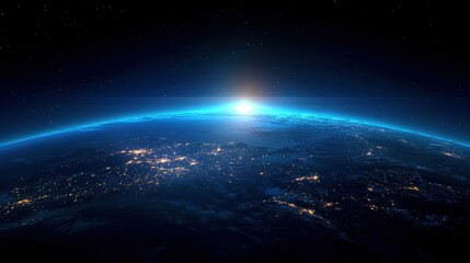 Obraz premium Earth From Space at Night with City Lights and Atmospheric Glow Background