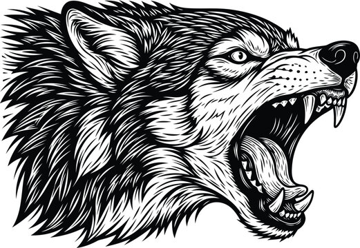 Fierce roaring wolf head vector illustration