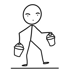 a drawing of a person lifting two buckets filled with water in his left and right hands