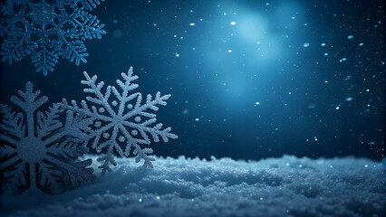 Magical winter scene with snowflakes and sparkling snow in blue tones