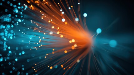 Abstract fiber optic cables transmit data with high speed and capacity for technology concepts