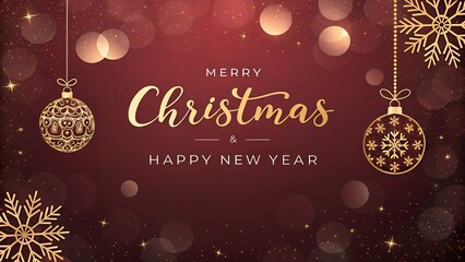 Elegant christmas and new year greeting card with ornaments and snowflakes