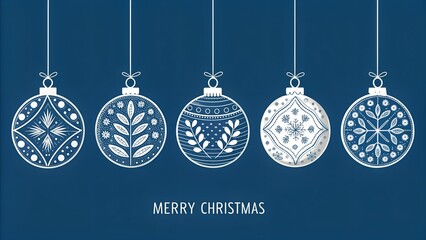 Elegant christmas ornaments in blue and white for holiday season greetings