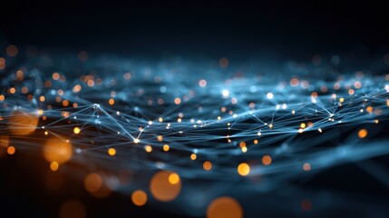 Abstract Technology Network with Glowing Nodes and Connections for Digital Innovation and Communication