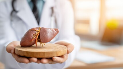 Doctor Holds Liver Model: Medical Professional Demonstrates Liver Anatomy, Health, and Organ Donation Concepts