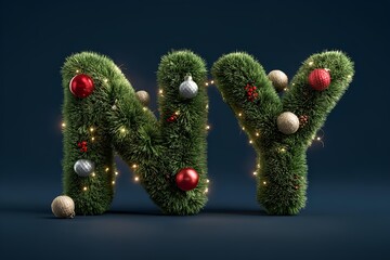 3D NY Letters in Evergreen Texture &ndash; New Year Decorative Illustration