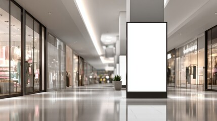 Blank Advertising Billboard Display Mockup in Modern Shopping Mall, Ideal for Retail Marketing and Promotions