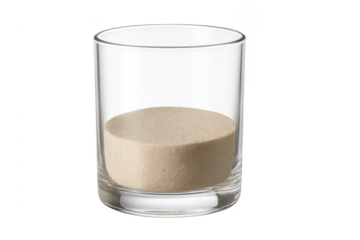 Glass measuring sand level concept on transparent background