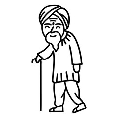 Indian old man with walking stick