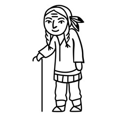 Native american old man with walking stick