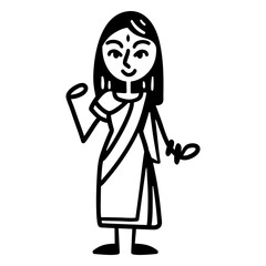 Indian smiling woman standing doodle
