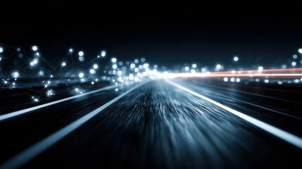 Fototapeta premium Abstract Speeding Light Trails: Futuristic Data Flow and Network Connection Concept, Modern Technology Background
