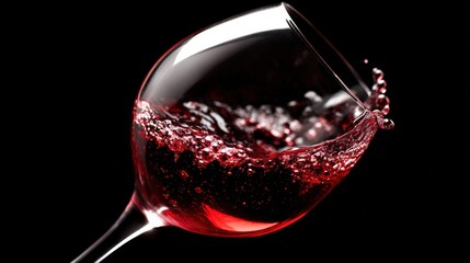 Fototapeta premium Elegant red wine swirling in a crystal glass against a stark black backdrop, showcasing its rich color