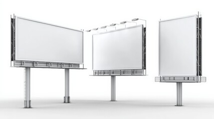 Obraz premium Billboard Mockup Set with Three Perspectives on White Background: Ideal for Advertising and Marketing