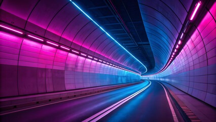 Vibrant neon tunnel with streaking lights