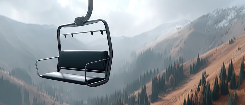 Enjoying a scenic mountain view from a ski lift in a beautiful mountain range during cloudy autumn weather