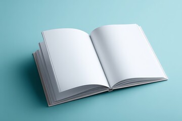 Open book with blank pages invites creativity and introspection against a serene blue background, perfect for showcasing designs or inspirational content.