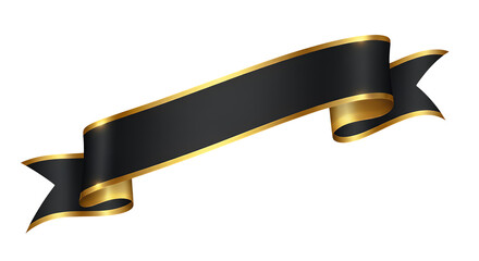 Black ribbon with gold trim isolated on transparent background Festive celebration