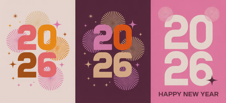 Trendy 2026 new year posters retro style vector design for holiday celebrations graphic resource for print and web