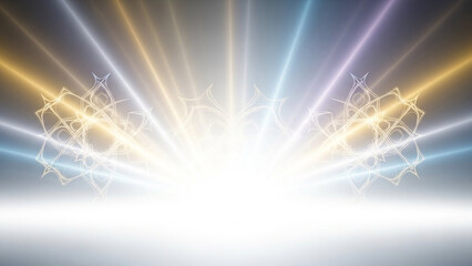 Bright burst of light with intricate circular patterns radiating outwards from a central point