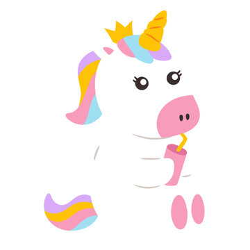 Cute unicorn drinking