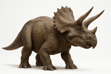 Fototapeta premium Triceratops Dinosaur Close-Up, Majestic Prehistoric Reptile Isolated on White Background