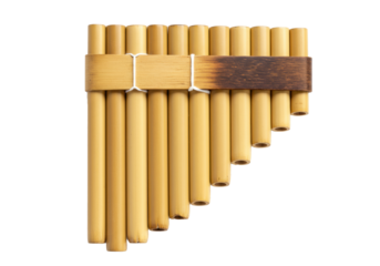 A traditional handcrafted south american pan flute made of aged bamboo, isolated on a transparent background with copy space concept of andean world music