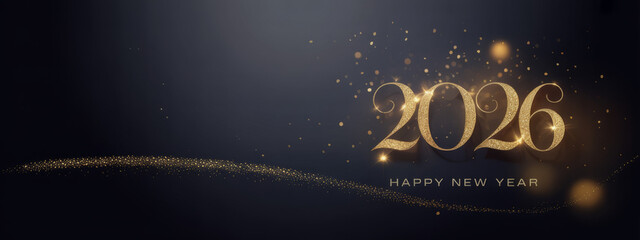 Elegant golden 2026 new year design with sparkling particles perfect for festive backgrounds and greeting cards