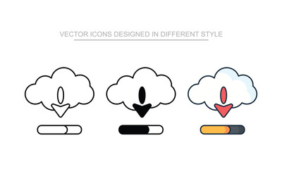 Processing Download icon set in different style with white background illustration