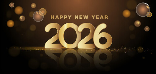 Elegant Happy New Year 2026 design golden numbers with bokeh lights perfect for festive greetings and celebrations