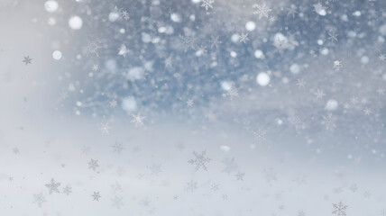 Obraz premium Falling snow overlay with bokeh effect against a soft blue and white winter sky