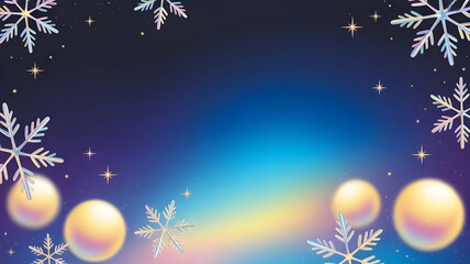 Magical winter night background with glowing orbs and sparkling snowflake border