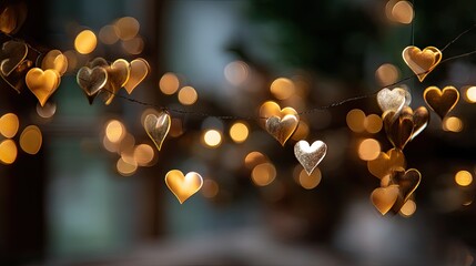 Colorful hanging hearts create a warm and festive atmosphere in a cozy indoor setting at night