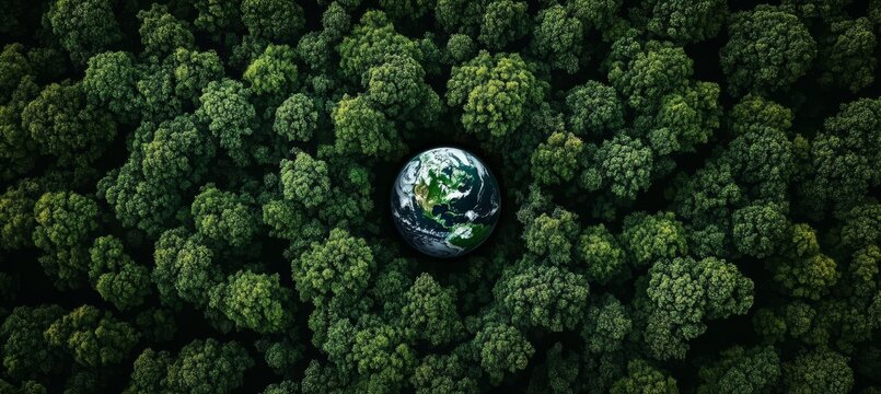 Vibrant Green Canopy Overhead View of Earth Globe Symbolizing Environmental Conservation and Nature