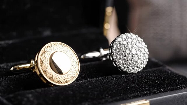 Pair of elegant gold and diamond cufflinks resting in a box
