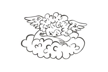 A cute angel is sleeping on a cloud. Valentine's Day, love. Cute cupid with wings.