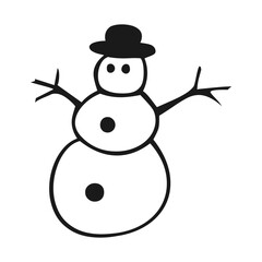 Black and White Outline Snowman with Stick Arms Up Icon
