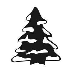 Minimalist Snow Covered Christmas Tree Icon - Black Silhouette Vector