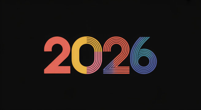 Vibrant 2026 number design colorful and modern style perfect for new year celebrations and event promotions