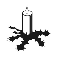 Christmas Holly Wreath and Candle Icon - Black and White Vector