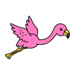 Cartoon Illustration of a Flamingo Flying