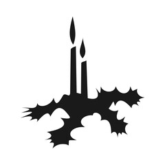 Minimalist Christmas Double Candles and Holly Icon - Black Silhouette Vector