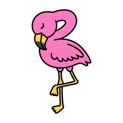 Cartoon Illustration of a Flamingo Sleeping