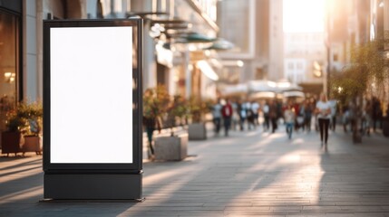 People stroll along a bustling urban street in the late afternoon.